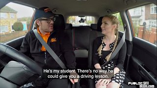 Disgruntled British driving instructor in the car