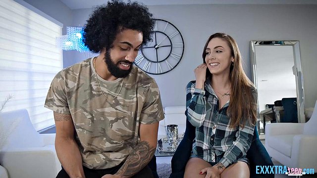 Big Cock James Angel Pounds Dani Blu on Sofa