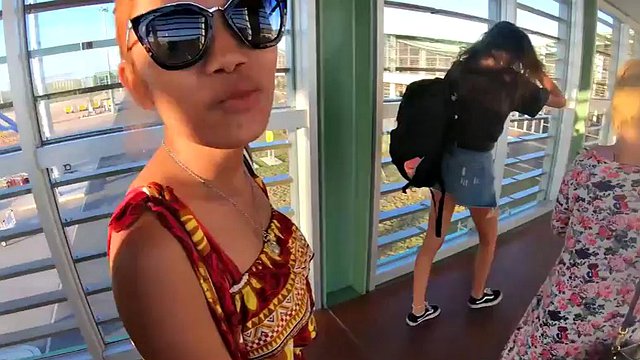 Thai teen girlfriend on plane and on boyfriend's big dick in hotel