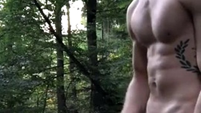 Naked German boy outdoor in the woods jerking off