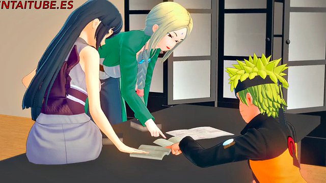 Naruto Hentai 3D - Naruto FUCKS Sakura UNDER THE TABLE WHILE TALKING TO Hinata AND Tsunade - Anime Manga sex porn animation