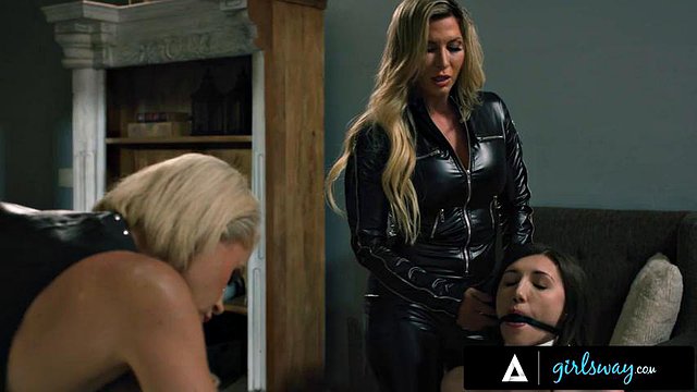 GIRLSWAY - Leashed Petite Maya Woulfe Submits To Femdom Blonde MILF Helena Locke s STRAP-ON: Porn