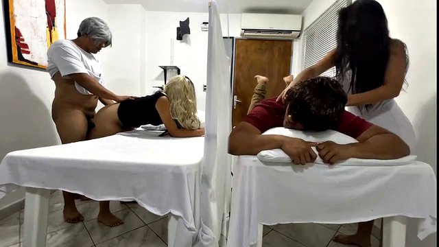 My Wife is Fucked Next to Me in the Massage Room I Can Hear the Noises and Her Sexual Moans But the Curtain Doesn't Let Me See