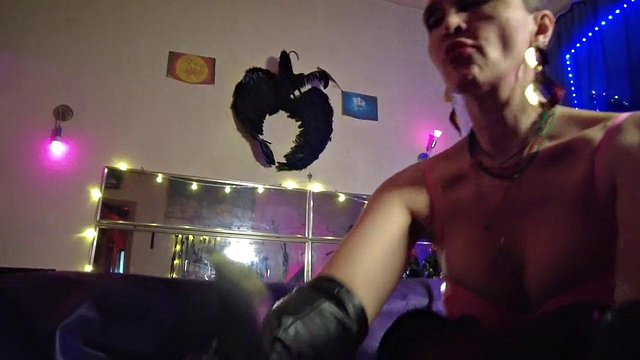 Goddess Eva as Fetish-Loving Dominatrix in Shiny Latex Gloves, Leather Boots and Hot Pink
