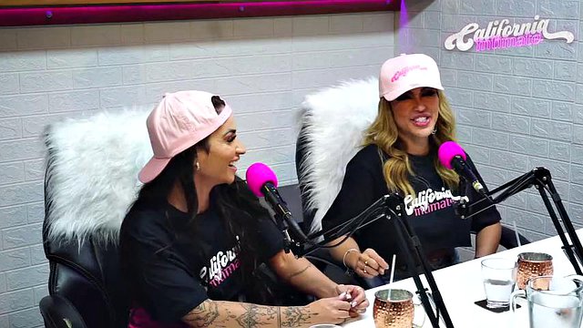 Flavia Oliver performs oral sex on Natasha Steffens during the recording of the California Podcast