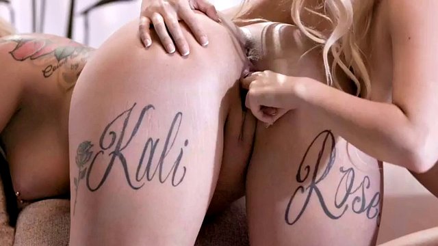 Massaging tattooed babe seduces 19 year old small tits lesbo