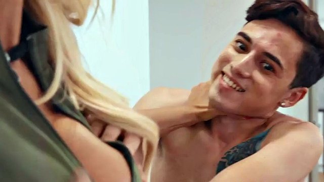Short guy fucks busty MILFY in stockings after 3way BJ