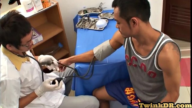 Pissing Asian fucked by skinny doctor after physical