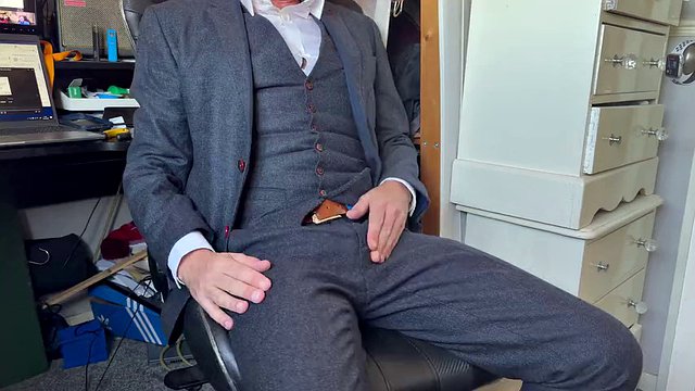 Verbal and vocal, stroking in a suit and boots, just follow orders
