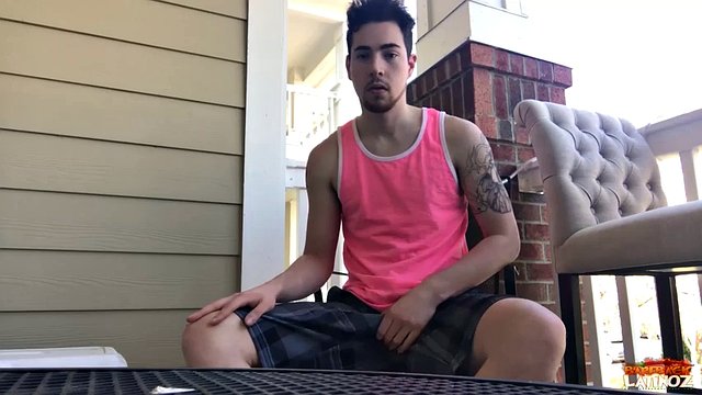 Our featured solo boy of the week is Cole Summers. Sitting outside, and in view of the street, he often looks over his shoulders as his stiff cock comes out and he begins to stroke.