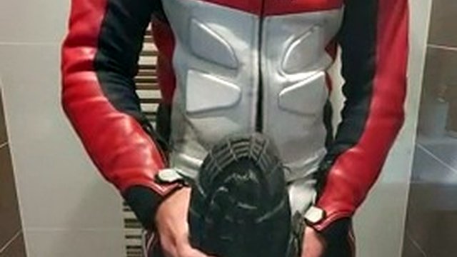Leather biker fucks and fills combat boots with cum