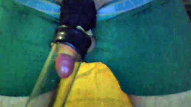 Cock and balls bondage with strings cock milking and vacuum sucking with cock pump