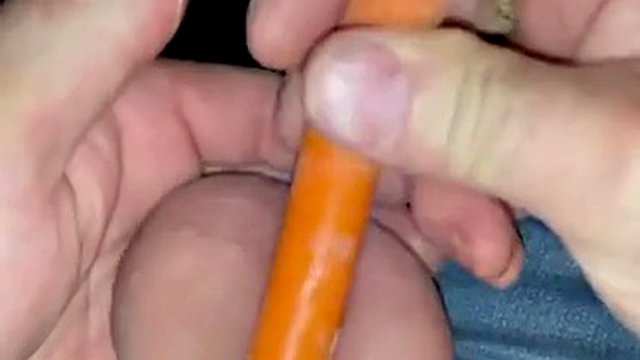 Small inverted cock gets fucked by a carrot