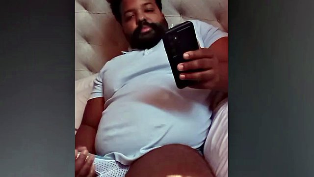 Daddy Bear Plays with Covered Cock on Live