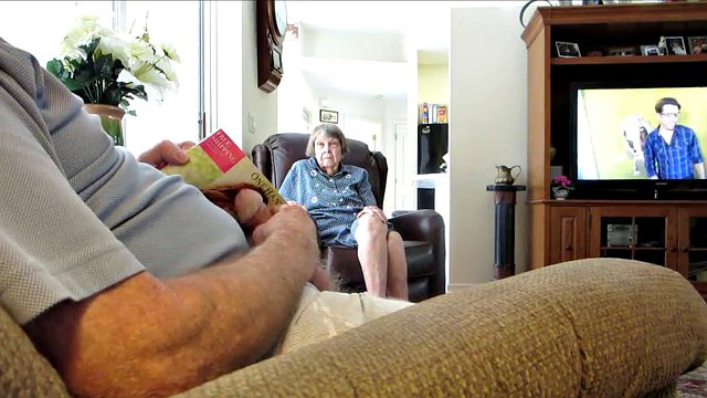 Horny old guy masturbates and cums while granny hours