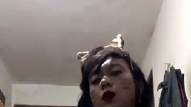 Crossdresser indo leopard sexy outfit masturbation