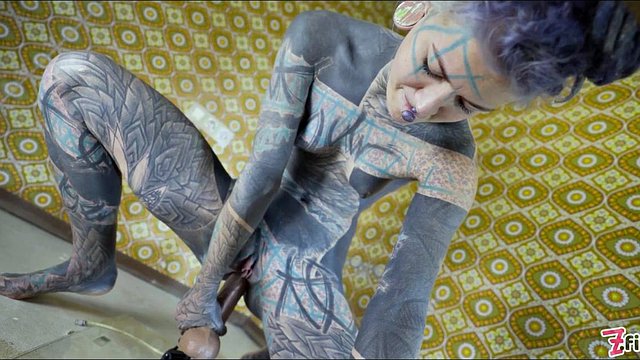 Tattooed Alternative Hentai Babe Pounds Giant Sex Toy