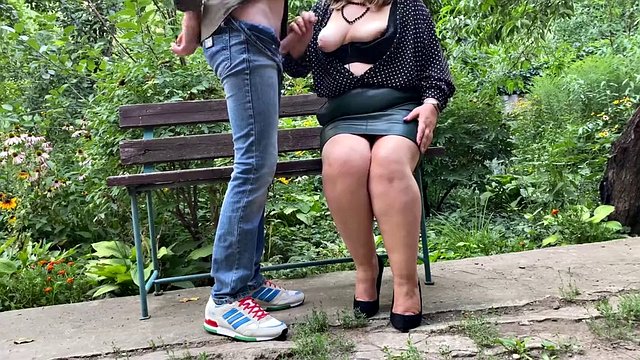 Perverted mother-in-law made me cum on her clothes in the park
