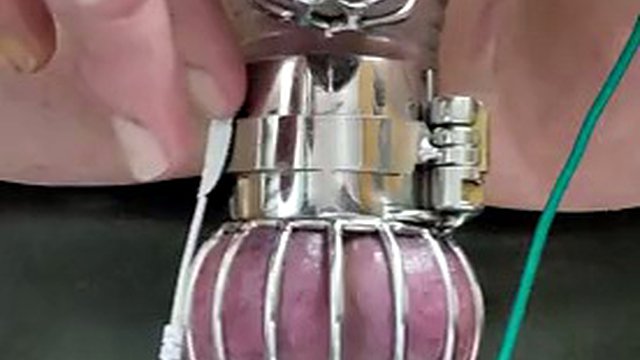 Locktober cum from cbt estim in chastity and ball cage