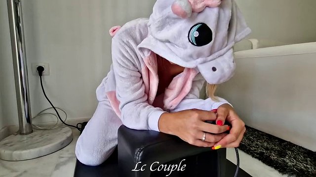 Amateur MILF in a unicorn costume with her Sybian sex machine - TWO HUGE ORGASMS