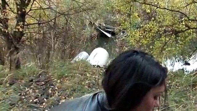 Naughty girl in sexy panties fucked in public