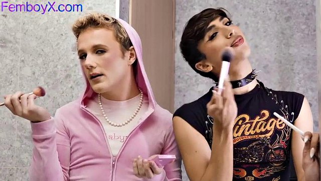 Glam femboi influencers in threesome