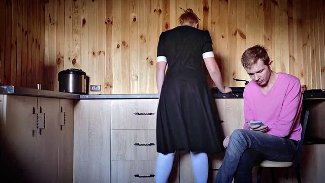 Sexy maid with a big ass gets fucked while cleaning
