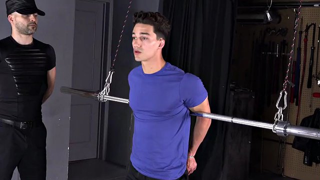 Crucified muscle stud BDSM Gay bondage Spanking Gut punch