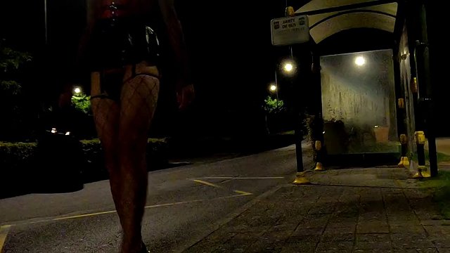 Audrey tgirl: real public prostitute in a chastity cage
