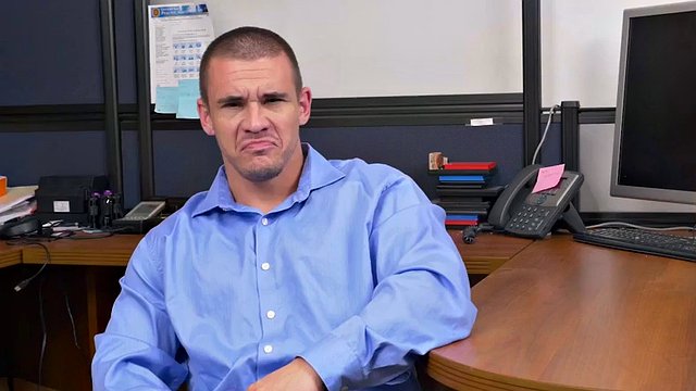 Hunk gay boss fucks employee in office threesome sex