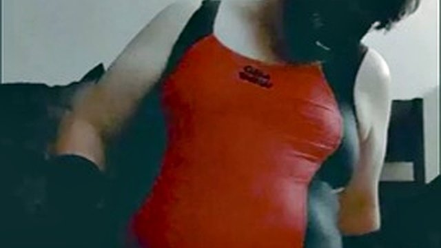 Chubby femboy fucks pillows and shows ass in sexy backless swimsuit