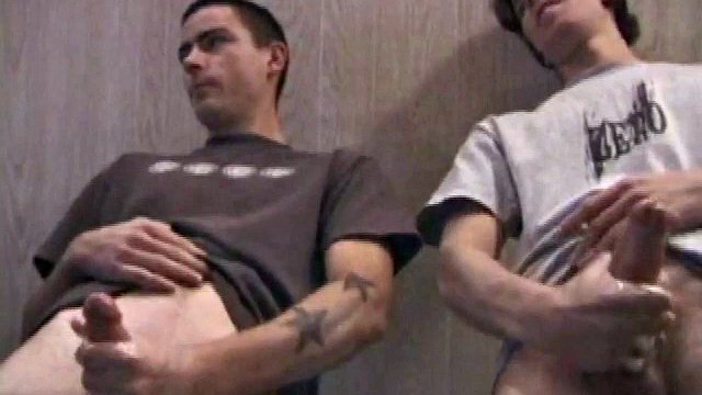 In this hot double masturbation scene, Dan and Jayden get naked and start fucking on a glass table. The camera is positioned under the glass, capturing all the stroking action and cum shooting from their throbbing cocks.