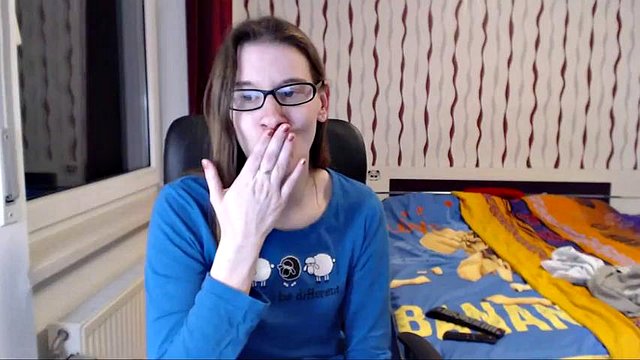 Teen with glasses spreads her pussy and fingers herself: Amateur, Brunette & Masturbation Porn