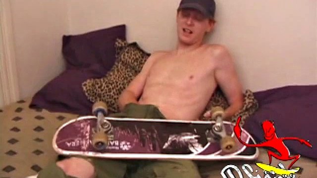 Dane Will just skateboarded and needs to relax. His hand quickly finds the growing bulge inside his pants and he begins to stroke it. Dane is a real show off and posing and fingering his ass for the camera.
