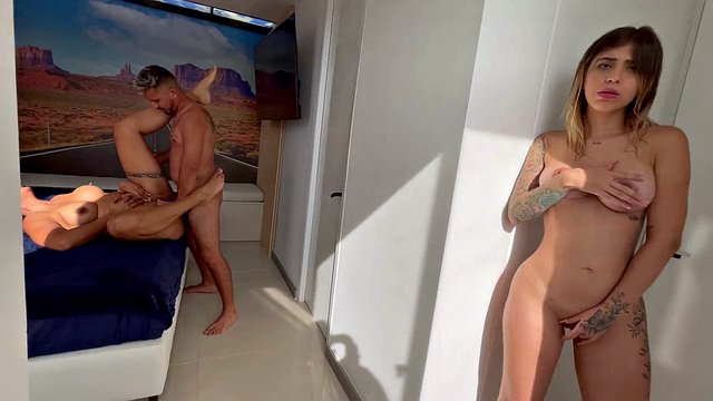 Threesome with My Boyfriend and Stepsister After He Came to Visit My House