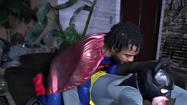 Hung black superman barebacking batman after getting blown