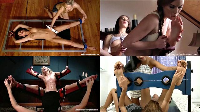 Foot tickle fetish + hitachi soft bondage multiscreen 2X2 compilation: Babe, Masturbation & Feet Porn