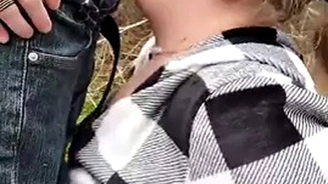 Cute bbw in glasses deep throat blowjob doggystyle cum on ass in public outdoor