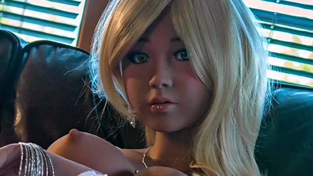 Blonde with perfect tits, small sex doll for hard anal