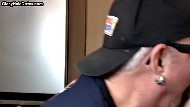 Gloryhole loving DILF sucks white cock in homemade closeup