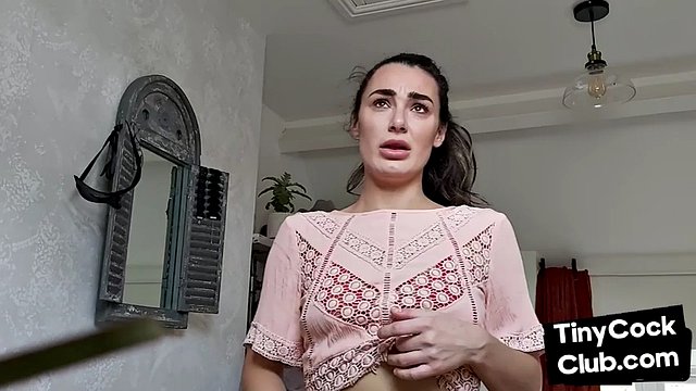 Femdom CFNM babe mocking small cock and teasing it