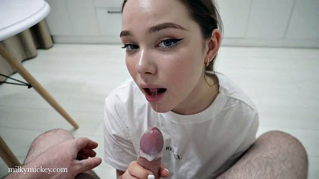 The young stepmother made a fancy breakfast. Fucked her on the kitchen table