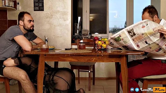 Stepmom sucks my dick under the table while dad reads the newspaper