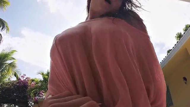 Hottie wet in the pool with his penis balls deep