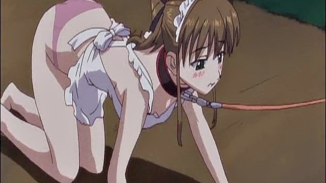 Maid In Apron Humiliated And Walked With A Leash