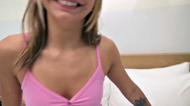 Watch this skinny blonde 18 yr old fuck a fat 8 inch cock